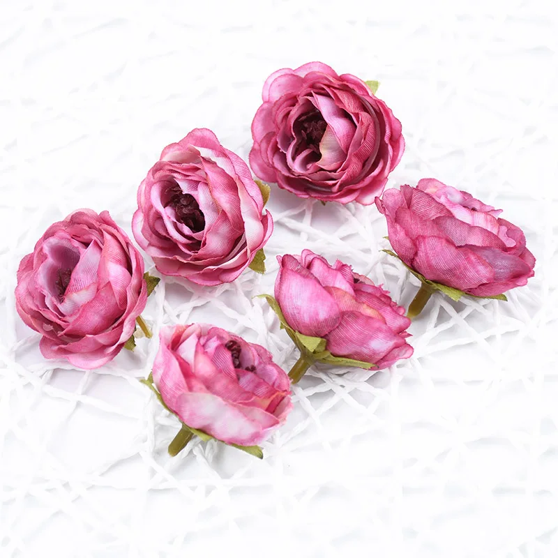 rose red 4 см шелковые пионы цветок с головками настенный искусственный растения Рождество Свадьба домашний декор diy Подарочная коробка для конфет искусственные цветы для украшения - Цвет: rose red