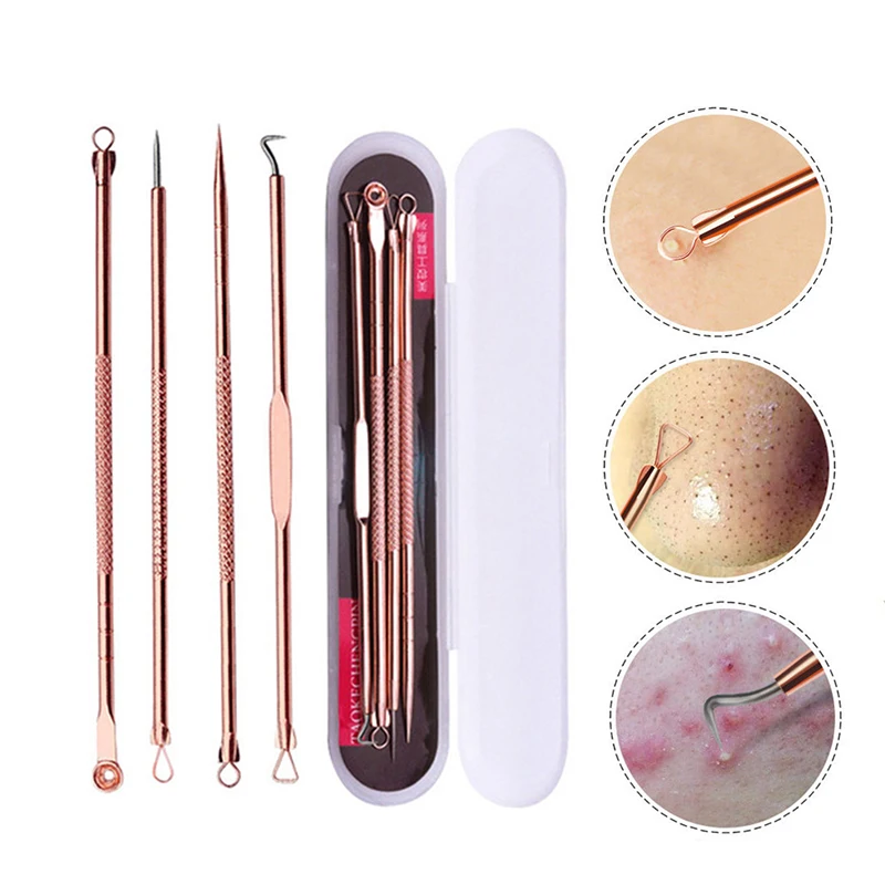 

2019 New 4 Pcs Blackhead Extractor Rose Gold Black Dots Cleaner Acne Blemish Remover Needles Set Black Spots Pore Cleanser Tools