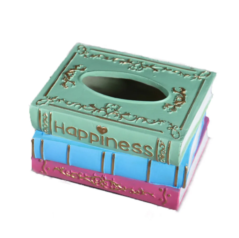 Retro Living Room Resin Tissue Box Home Study Bedroom Rectangular Creative Book Tissue Box Decoration Napkin Holder Box