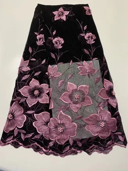 

African Beaded Lace Fabric 2019 High Quality Black Pink Lace French Net Embroidery Tulle Lace Fabrics For Nigerian Party Dress