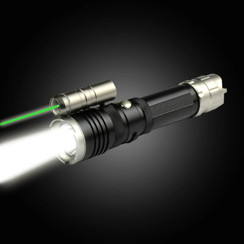 charging flashlight long range with green laser pointer q5 led torch