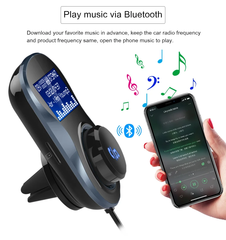 Siparnuo Bluetooth FM Transmitter Audio Car Mp3 Player Wireless In-Car FM Modulator Handsfree Bluetooth Car Kit with LCD Display