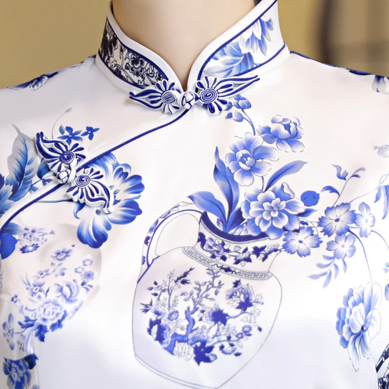 Цветочный узор, летняя Для женщин рубашка Топы Винтаж китайское женское шелковое платье блузка из вискозы короткий рукав кнопка Qipao Mujer Camisa Топ Размеры S M L XL XXL