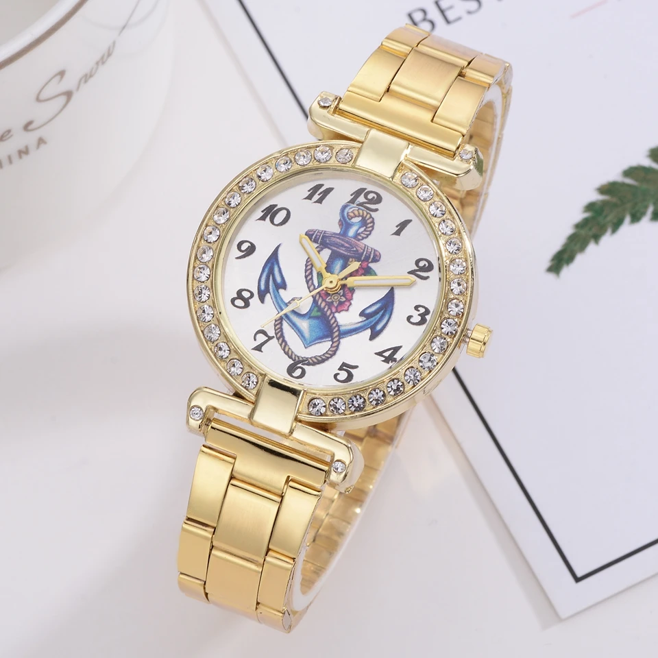 

Stainless Steel Watches Women Luxury Gold Anchor Dial Business Quartz Clock Fashion Creative Ladies Watch Relogio Feminino
