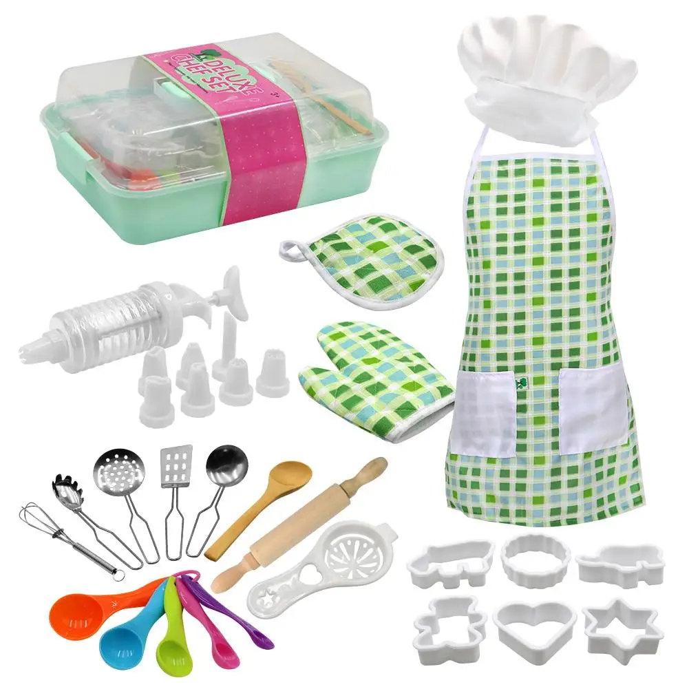 

12pc Kids Cooking And Baking Set Kitchen Deluxe Chef Set Costume Pretend Role Play Kit Apron Hat Suit For 3 Years Old Children