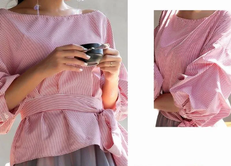 Весенние женские комплекты Блуза в полоску с вырезом и Женская плиссированная юбка