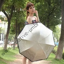 Суперлегкий зонтик, солнцезащитный, UPF> 50+, ladies'parasol, 8 k ребра, черное серебряное покрытие, карманный зонтик, УФ-защита, арочная шнуровка