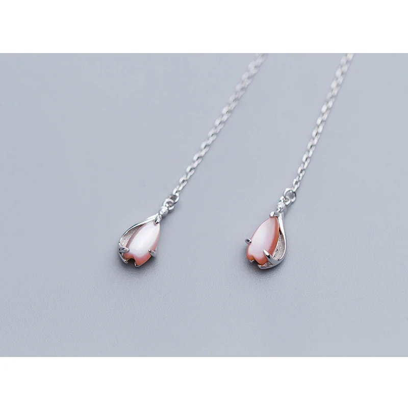 

INALIS new 925 sterling silver delicate chic design drop earrings long chain drop with pink crystal charms Brincos jewelry