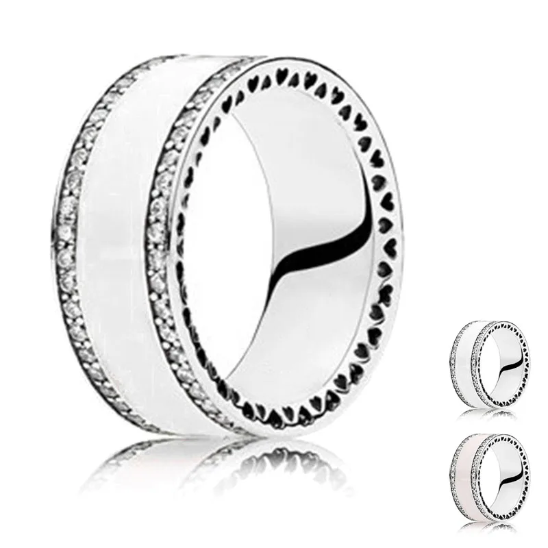 

Trendy Original Authentic 925 Sterling Silver Pink Hearts Of Band Ring For Women Wedding Engagement Gift Fine Pans Jewelry
