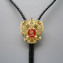 Позолоченный русский двуглавый имперский Орел Стразы Боло галстук кожаное ожерелье галстук