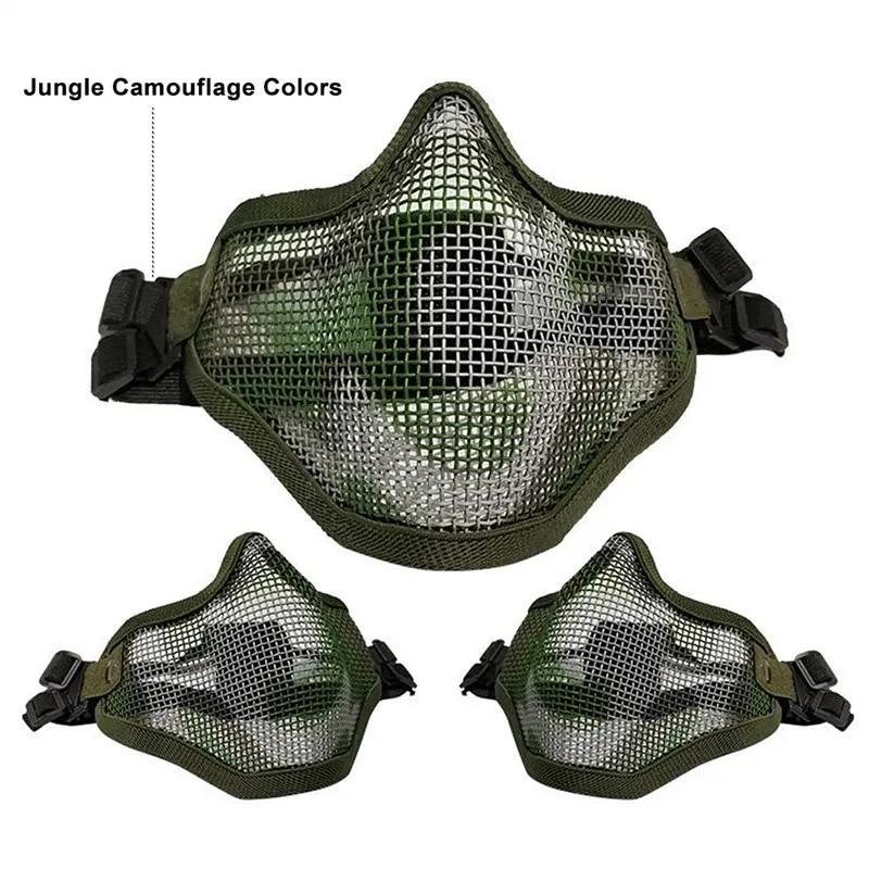 

Airsoft Mask Breathable Tactical Mesh Mask Shooting Games Mask Camo Half Face Protective Lower Adjustable Elastic Strap