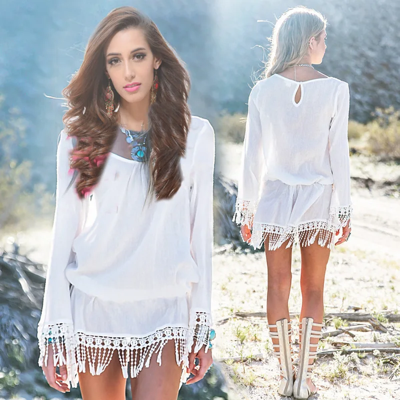 New Women Swimsuit Cover Up Linen Summer Beach Dress Women Hollow