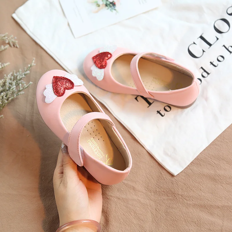 Kid Shoes Children Girls  Children's Leather Shoes Autumn Babay  Love Moccasins Shoes Single Shoes Non-Slip Soft Bottom SMG015