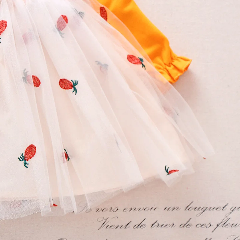 Коллекция года, весеннее Новое Стильное платье с вышивкой ананаса для девочек Сетчатое платье принцессы для маленьких девочек осенняя одежда