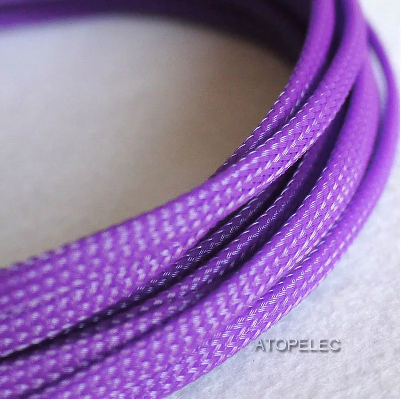 4 мм широкий плотный Плетеный ПЭТ расширяемый кабель оболочка провода черный/красный/оранжевый/желтый/зеленый/синий/фиолетовый/серый/белый/прозрачный - Цвет: Фиолетовый
