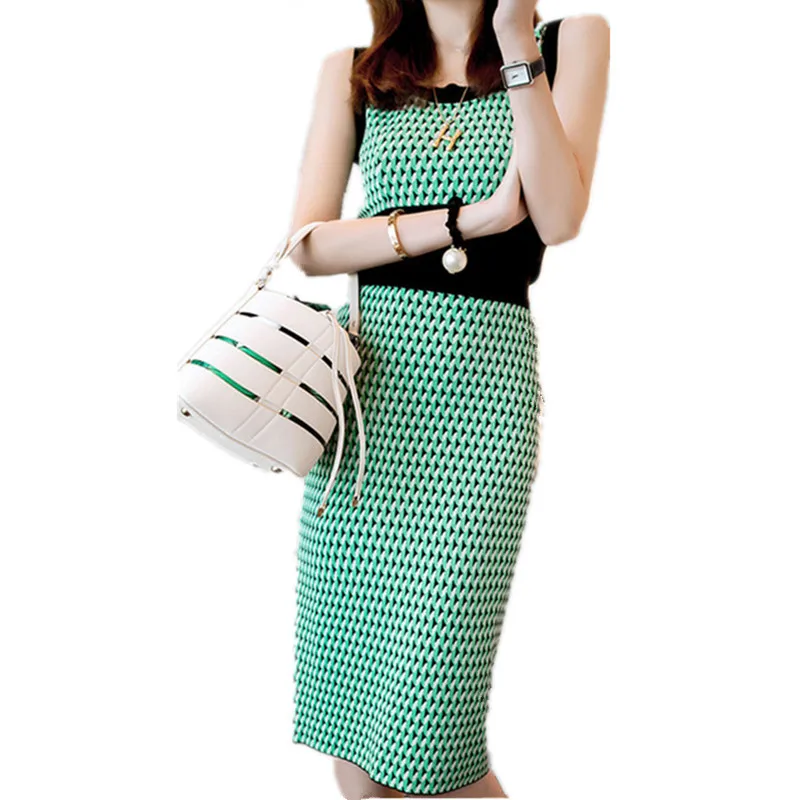 Bohemia Sweater Dress Fashion Streetwear Sleeveless Knit Summer Stretch slim jacquard pattern | Женская одежда