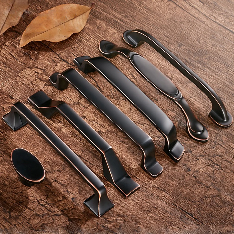 1pc Antique Door Handles Black Red Drawer Pulls Carved European Kitchen Cabinet Handles and Knobs Retro Table Furniture Handles