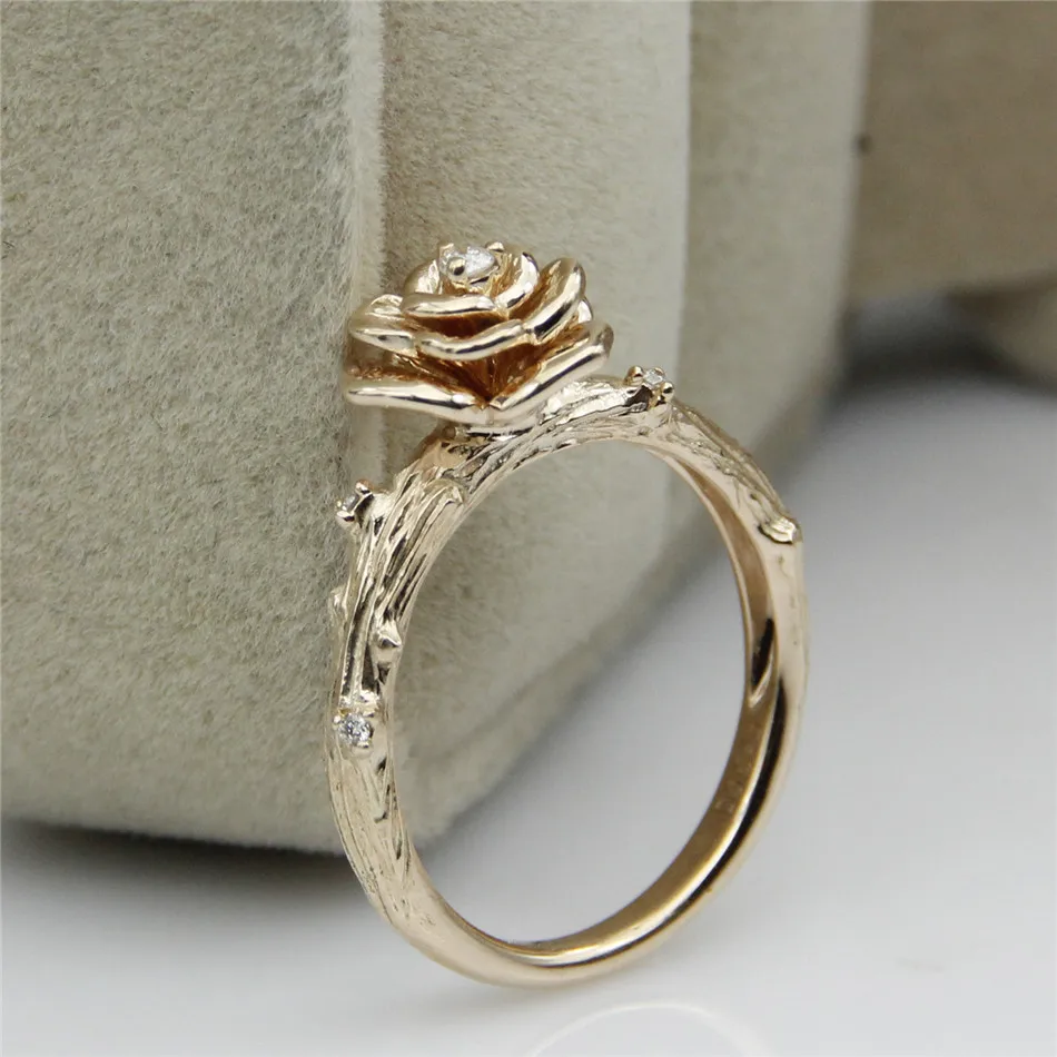 Vintage Rose Flower Design Real Diamond 003ct Natural Wedding Ring Floral 14k Gold Solitaire Engagement In Rings From Jewelry Vintage Rose Flower Design Real Diamond 003ct Natural Wedding Ring Floral 14k Gold Solitaire Engagement In Rings From Jewelry