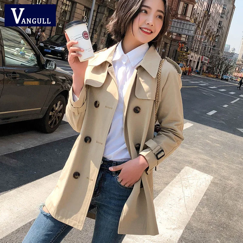 Vangull двубортный Тренч пальто осень 2019 новинка Женская Высококачественная