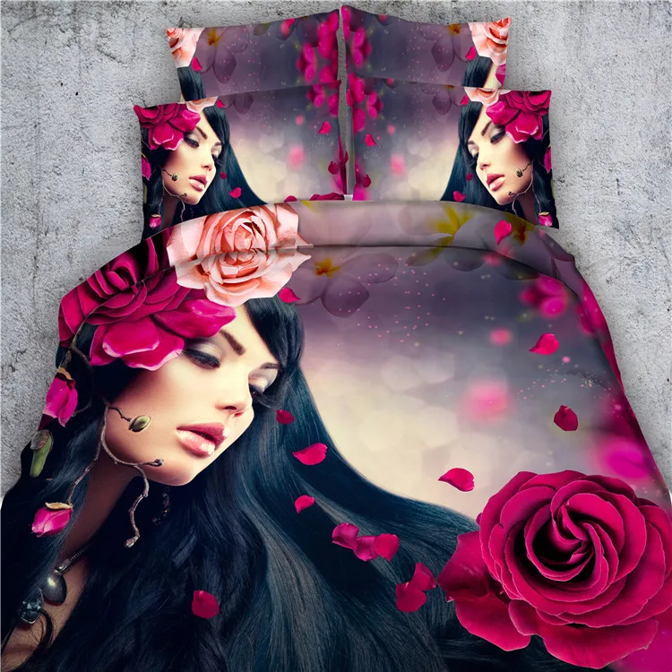 

3d 4pcs 100%cotton sexy girl red rose mermaid bedding set without filling twin/full/queen/king/super king size free shipping