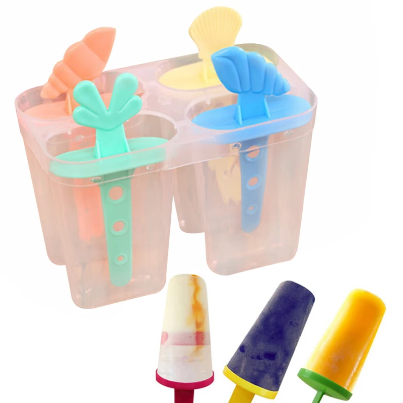 

4 Slots Plastic DIY Ice Cream Maker with 4 Seashell Handles White Color Ice Cream Mold Maker Popsicle-Molds Kitchen Tool JK0059