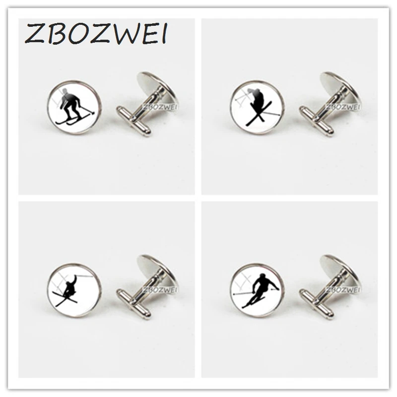 

ZBOZWEI 2018 New Ski Cufflinks Alpine Skiing Cufflinks For Mens brand Cuff Button Winter Game Cuff Snow Sports Christmas Gifts