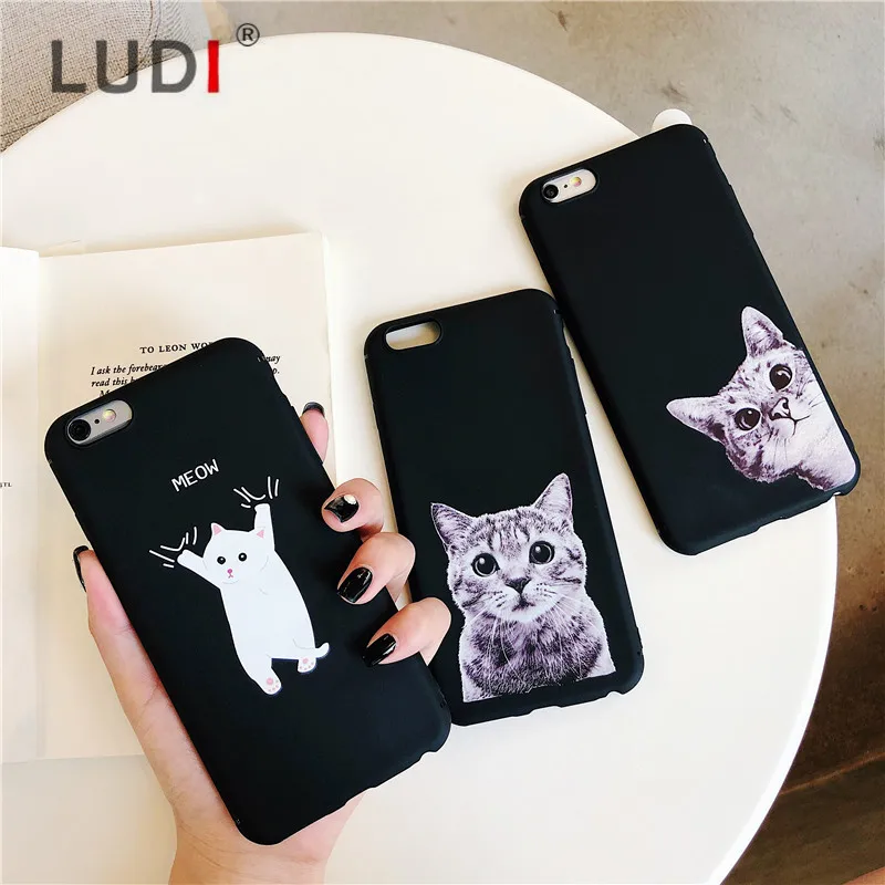 Cute Cartoon Animal Cat Phone Case for iPhone 7 Case for iPhone X 66S78 Plus XR XS MAX Funny Patterned Matte Black Back CoverV01