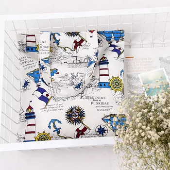 

Cotton Linen Reusable Shoulder Bag Shopping Tote Vintage boat light house l261