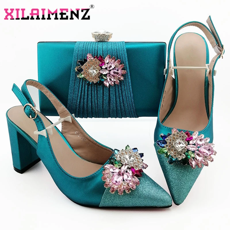 

Latest Style Ladies Pointed Toe Shoes With Matching Bag Set Italian Rhinestone High Heels Sandals And Bag Set For Evening Party