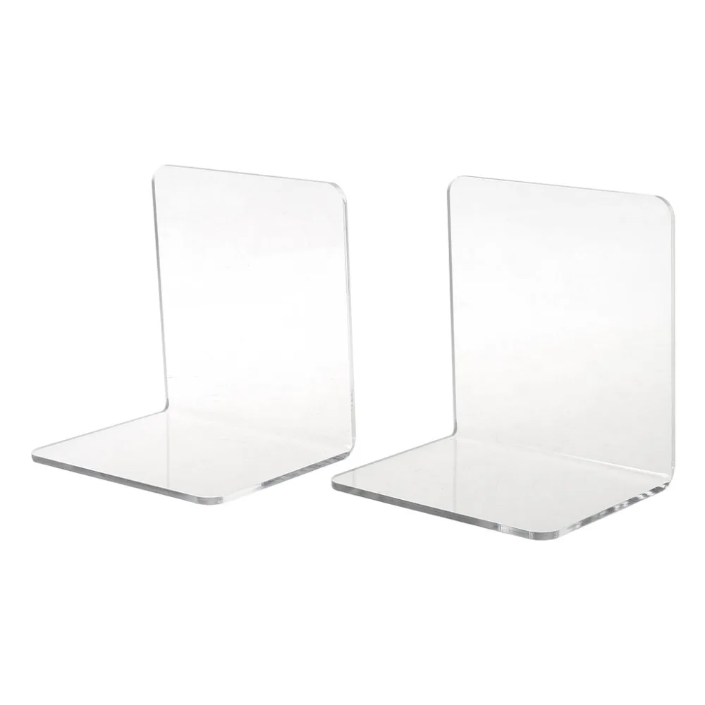 Best Clear Acrylic Bookends L shaped Desk Organizer Desktop Book Holder School Stationery Office Accessories 2Pcs