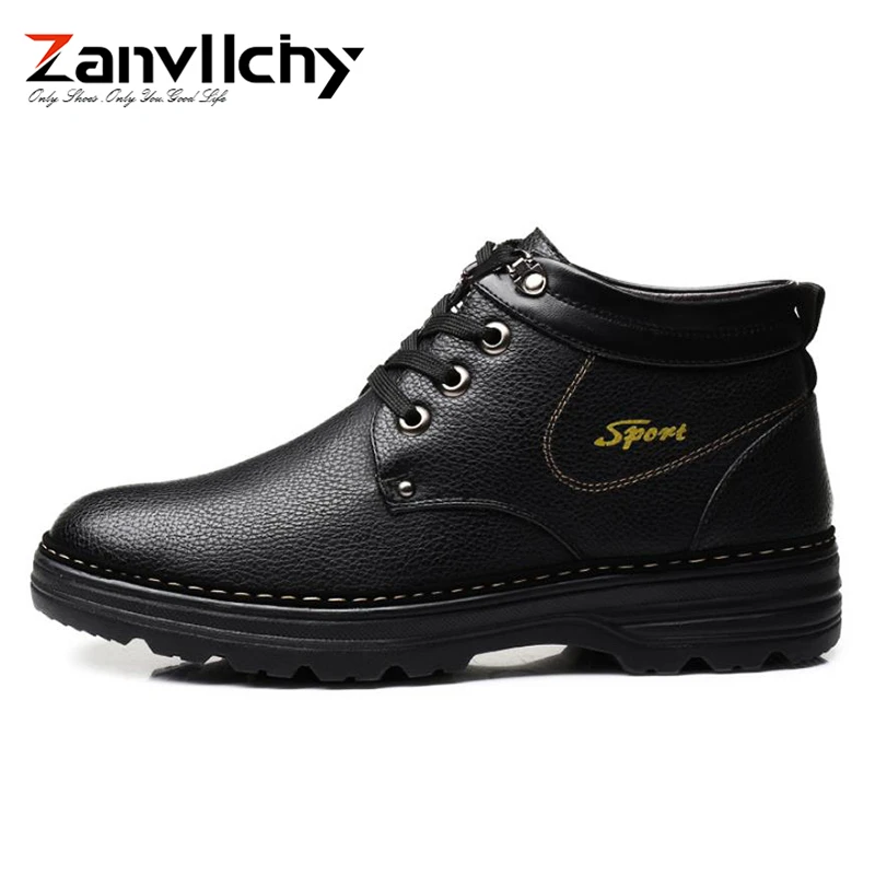 

New Winter Style Warm Men Leather Boots Plush Lining Fur Winter Shoes Big Size Safety Work Boots Waterproof Snow Boots Men Shoes