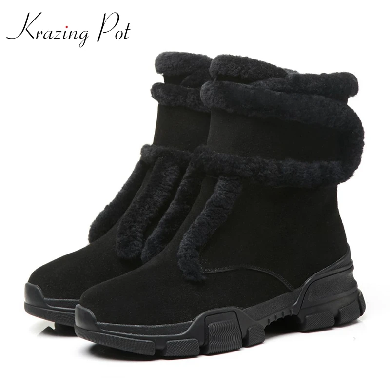 

krazing pot cow suede round toe motorcycle boots style for winter beauty keep warm leisure princess fairy style snow boots L30