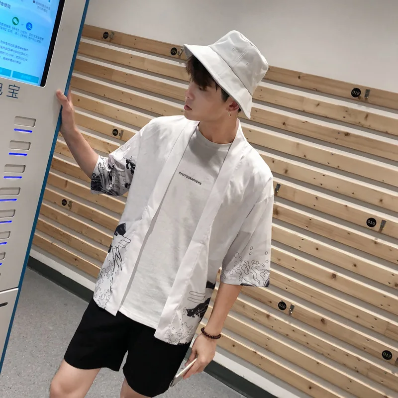 Gersri, мужская Свободная рубашка в стиле пэчворк, Camisa Masculina camiseta chemise homme para hombre, уличная одежда, японское кимоно в Корейском стиле