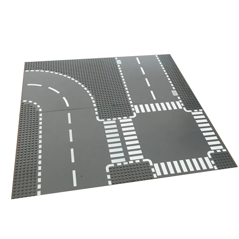 

Road Plate Straight Crossroad Curve T-Junction Building Blocks Parts Bricks Base Plate Models City Street Baseplate Toys