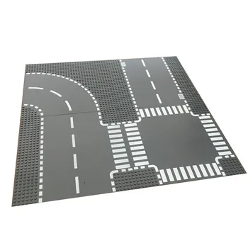 

Road Plate Straight Crossroad Curve T-Junction Building Blocks Parts Bricks Base Plate Models City Street Baseplate Toys