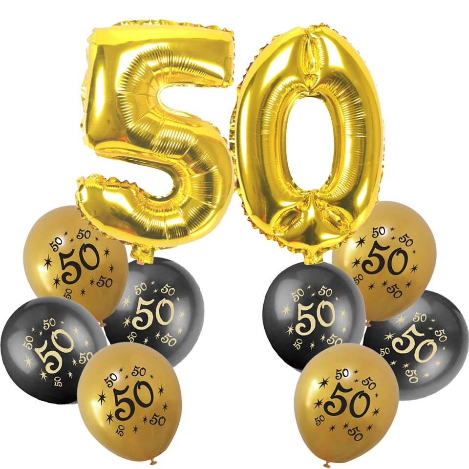 Amawill 50вечерние партии поставки набор золотой номер фольга шары черный бумага баннер 50 лет День рождения Deocrations для Adluts 75D - Цвет: 32