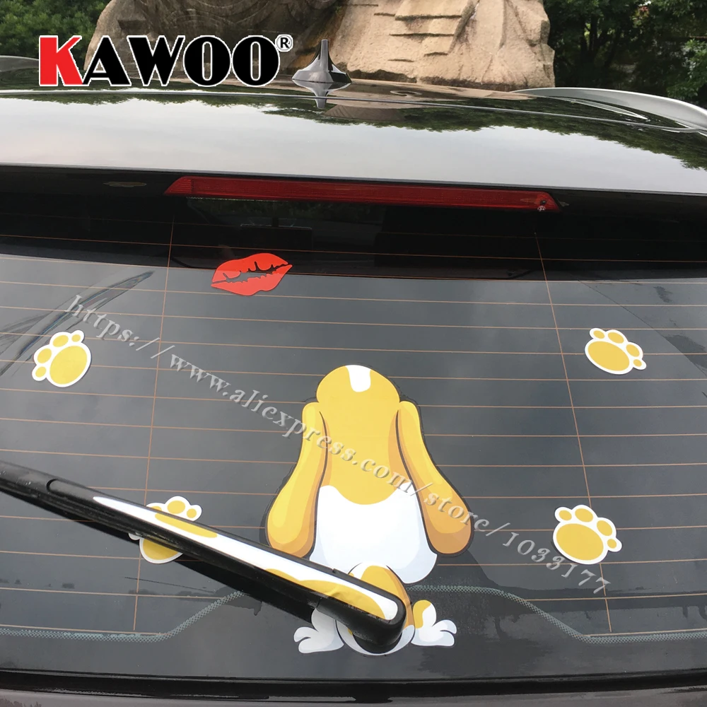 

KAWOO Car-Styling Reflective 3D Animal Cartoon Dog Kiss Moving Tail Stickers Car Rear Window Windshield Wiper Decals