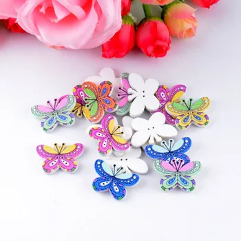 

Free Shipping Retail 10Pcs Random Mixed Butterfly Wood Sewing Buttons 2 Holes Pattern Scrapbooking 25x17mm F0278
