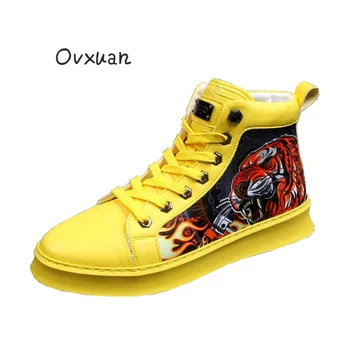 

OVXUAN Printed Tiger Face Sheet Metal High Top Hip Hop Trainer Shoes Dress Boots Men Casual Shoes Male Designer Sneakers Botas
