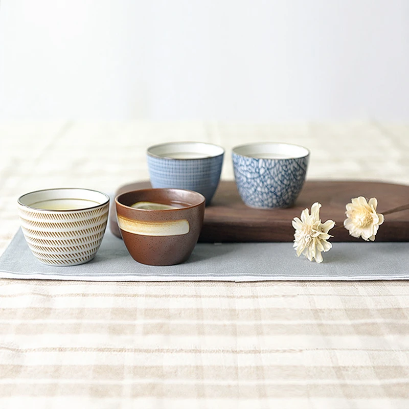 Set of 4pcs Japanese Style Tea Cups Ceramic Water Cups Creative Stripe Design Teaware Set kungfu Tea Tool 150ml