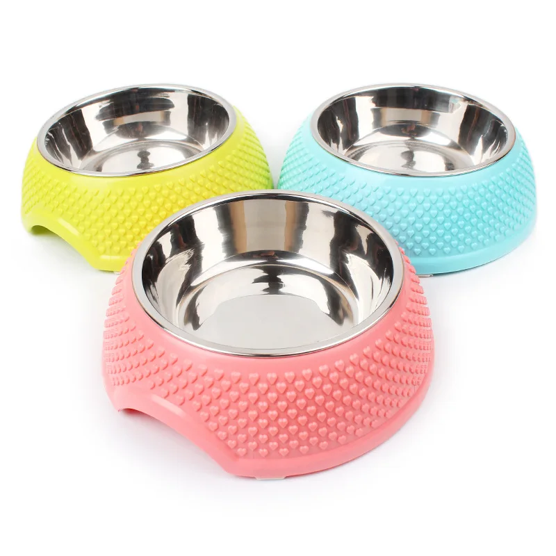 3 Color Pet Dog Cat Bowl Plastic Stainless Steel Pet Feeding Bowl Chihuahua Yorkie Puppy Dog Cat Food Bowl 14*18.5*6cm