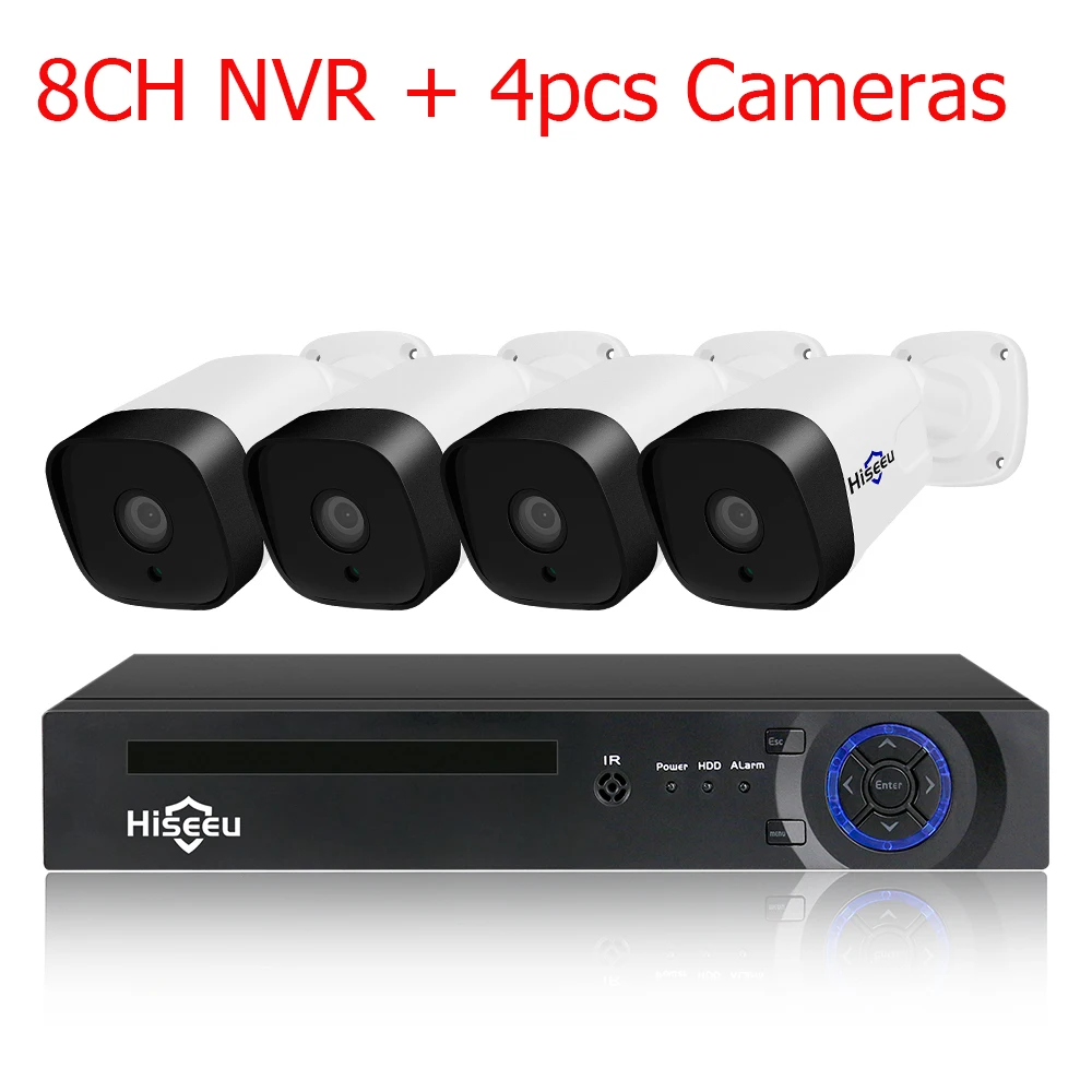 Hiseeu аудио 1080P POE NVR комплект 8CH H.265 CCTV камера системы открытый 2MP аудио ip-камера камера безопасности комплект видеонаблюдения - Цвет: 8CH NVR with 4 Cams
