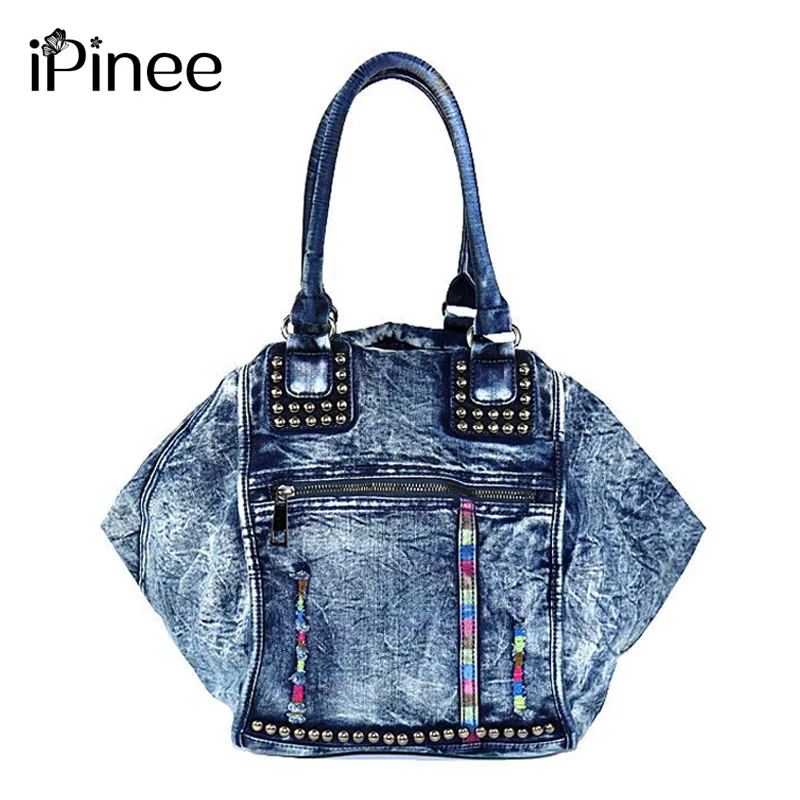 Женская сумка мессенджер iPinee винтажная с заклепками|denim bags women|trapeze bagtote bag |