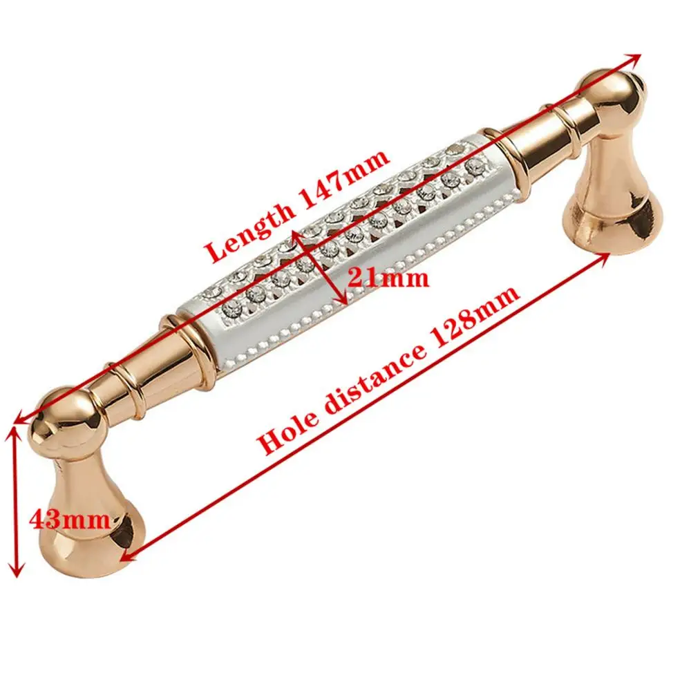 Золотые дверные ручки цвета шампанского с бриллиантами, роскошные ручки из цинкового сплава для ящика шкафа, европейские мебельные ручки для шкафа, фурнитура - Цвет: dia128mm