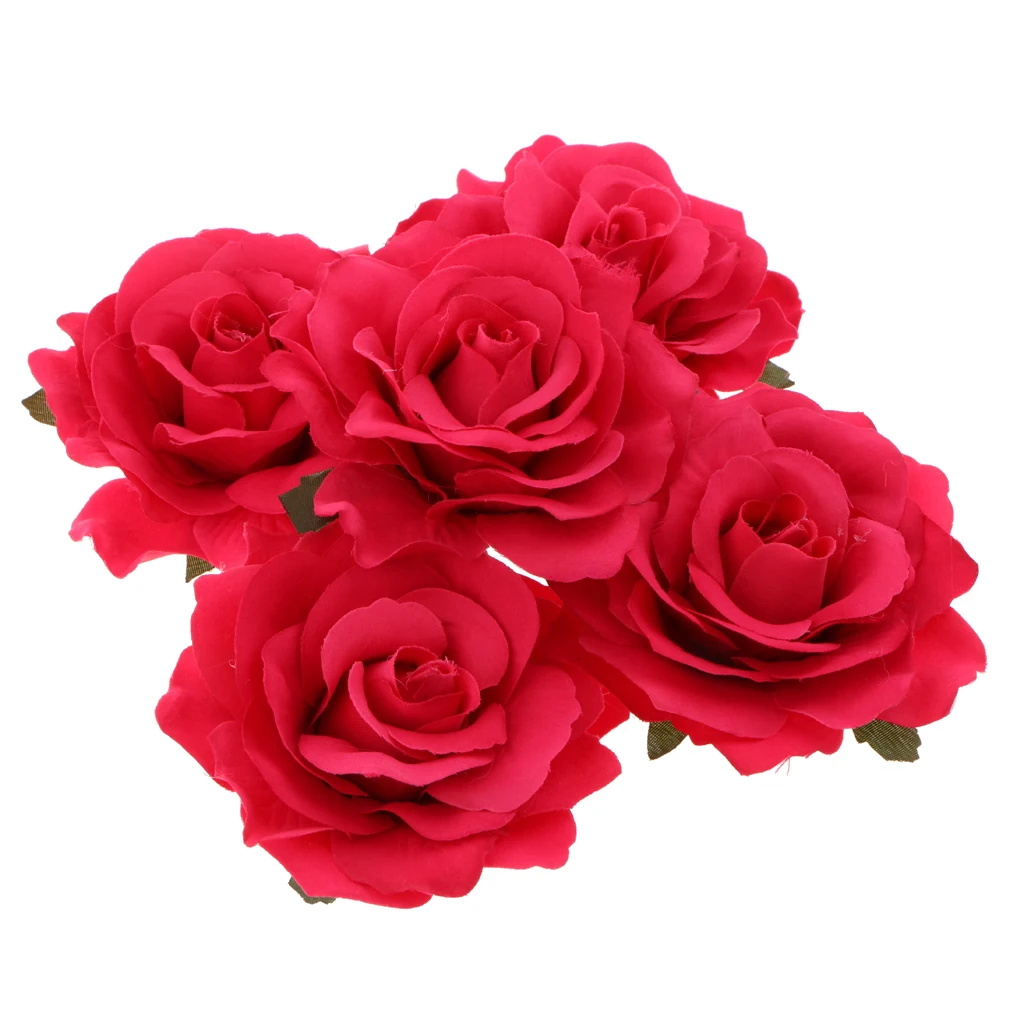 5Pcs Silk Rose Heads Artificial Flower for Wedding Bride Bouquet Party Background Decor DIY Crafts Supplies Photo Props