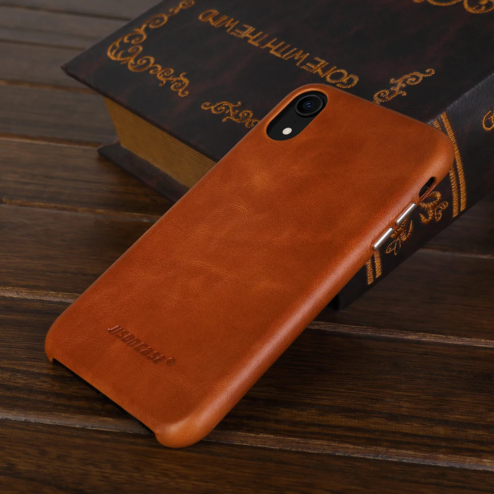 Jisoncase Чехол для телефона для iPhone XR Натуральная кожа Защитный чехол для iPhone XR 6,1 дюймов Роскошные Металлические Кнопки Мода Новинка