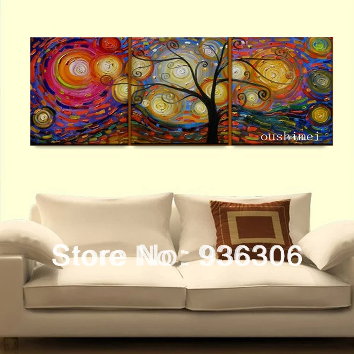 

Wall Art Paint Abstract Oil Painting On Canvas Handmade Tree 3 Piece/set For Living Room Free Shipment Landscape Craft