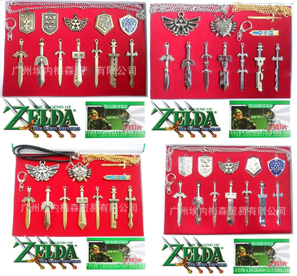 

The Legend of Zelda weapons sets Zinc Alloy Link skyward sword & keychains & shield & necklace toys for collection
