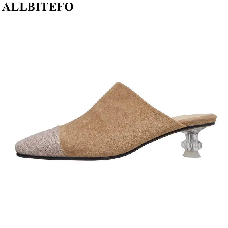 

ALLBITEFO new fashion brand flock square toe low-heeled women shoes high quality office ladies shoes women heels girls shoes