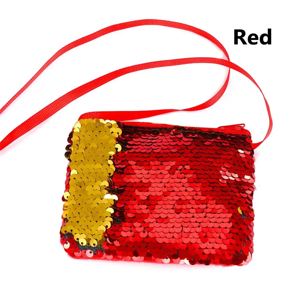 New Fashion Kids Girl Glittering Purse Mermaid Sequins Coin Purse Wallet Women Handbag Party Zipper Clutch Bag Earphone Package - Цвет: Красный